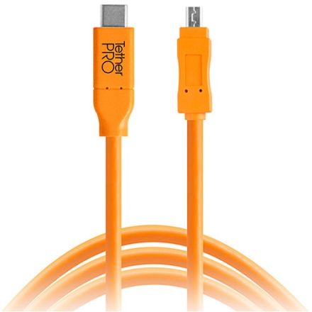 TETHER TOOLS TETHERPRO CUC2615-ORG USB-C TO 2.0 MINI-B 8-PIN MALE CABLE (4.6M)