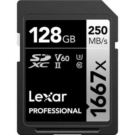 LEXAR 128GB PROFESSIONAL SILVER PRO SDXC UHS-II CARD, UP TO 280MB/S READ, 120MB/S WRITE, C10 U3 V60 - LSDSIPR128G-BNNNG