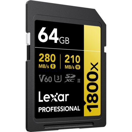 LEXAR PROFESSIONAL 1800X SDXC UHS-II 64GB MEMORY CARD 270MB/S - 180MB/S C10 V60 U3