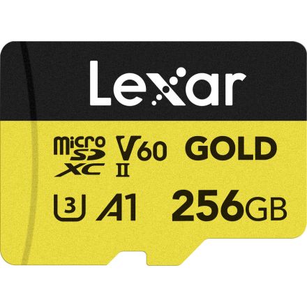 LEXAR 256GB GOLD MICROSDXC UHS-II CARD UP TO 280MB/S READ AND 180MB/S WRITE C10 A1 V60 U3 LMSGOLD256G-BNNNG