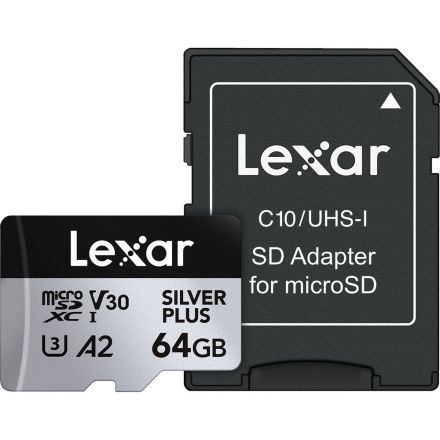 LEXAR 64GB PROFESSIONAL SILVER PLUS MICROSDXC UHS-I CARD, UP TO 205MB/S READ 100MB/S WRITE C10 V30 U3 - LMSSIPL064G-BNANG