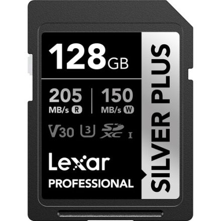 LEXAR 128GB PROFESSIONAL SILVER PLUS SDXC UHS-I CARD, UP TO 205MB/S READ 150MB/S WRITE C10 V30 U3 - LSDSIPL128G-BNNNG