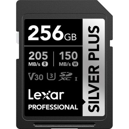 LEXAR 256GB PROFESSIONAL SILVER PLUS SDXC UHS-I CARD, UP TO 205MB/S READ 150MB/S WRITE C10 V30 U3 - LSDSIPL256G-BNNNG