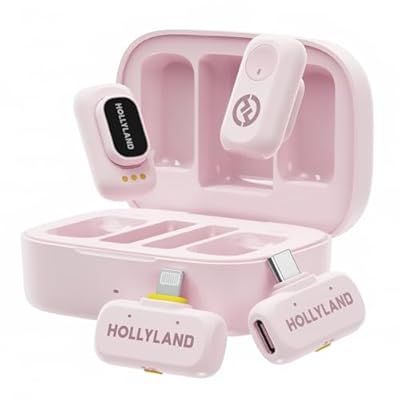 HOLLYLAND LARK A1 DUO 2-PERSON WIRELESS MICROPHONE SYSTEM WITH USB-C CONNECTOR FOR MOBILE DEVICES (CLOUD PINK, 2.4 GHZ)