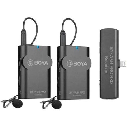 BOYA BY-WM4 PRO-K4 2.4 GHZ WIRELESS MICROPHONE SYSTEM FOR IOS DEVICES (RECEIVER & 2-TRANSMITTERS)