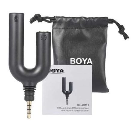 BOYA BY-AUM3 U-SHAPE 3.5MM TRRS OMNIDIRECTIONAL MIC WITH HEADSET SPLITTER ADAPTER FOR IPHONE/IPAD/ANDROID