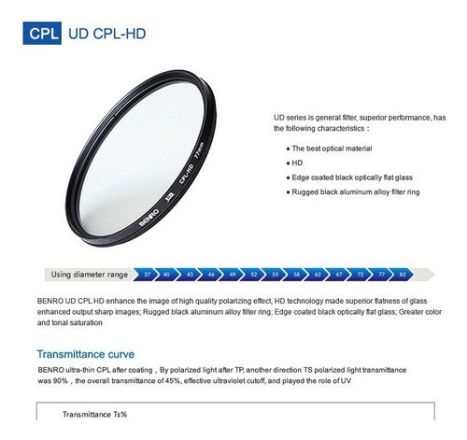 BENRO UDCPL72 UD FILTER CIRCULAR POLARIZER 72MM
