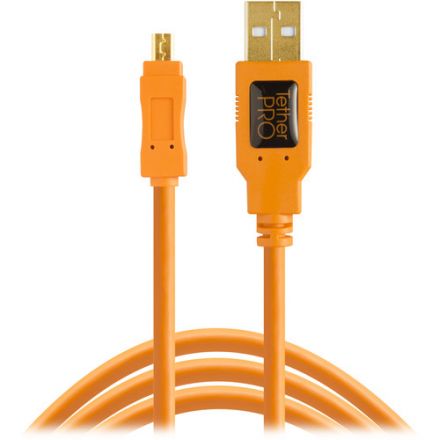 TETHER TOOLS CU8015-ORG TETHERPRO USB 2.0 MALE TO MINI-B MALE CABLE (15', ORANGE)
