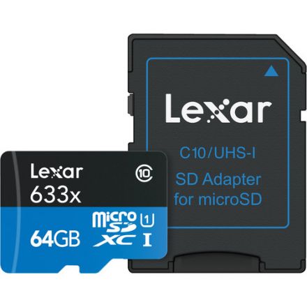 LEXAR HIGH-PERFORMANCE 633X MICROSDXC UHS-I 64GB MEMORY CARD 100MB/S - 45MB/S C10 A1 V30 U3