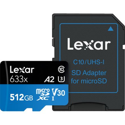 LEXAR HIGH-PERFORMANCE 633X MICROSDXC UHS-I 512GB MEMORY CARD 100MB/S - 45MB/S C10 A1 V30 U3