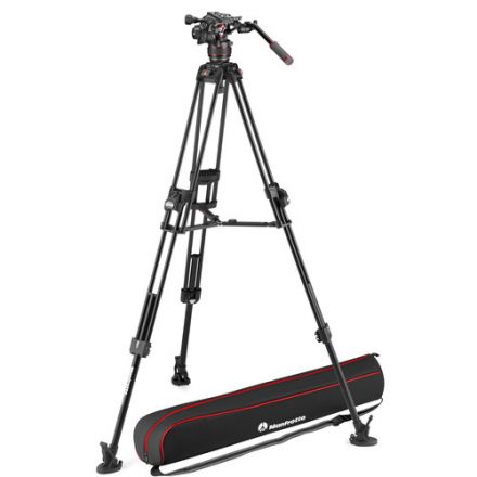 MANFROTTO MVK608TWINFA 608 NITROTECH FLUID HEAD WITH 645 FAST TWIN ALUMINUM TRIPOD SYSTEM AND BAG