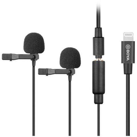 BOYA BY-M2D DIGITAL DUAL OMNIDIRECTIONAL LAVALIER MICROPHONES WITH DETACHABLE LIGHTNING CABLE (IOS)
