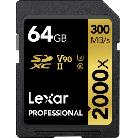 LEXAR PROFESSIONAL 2000X SDHC UHS-II 64GB MEMORY CARD 300MB/S - 260MB/S C10 V90 U3