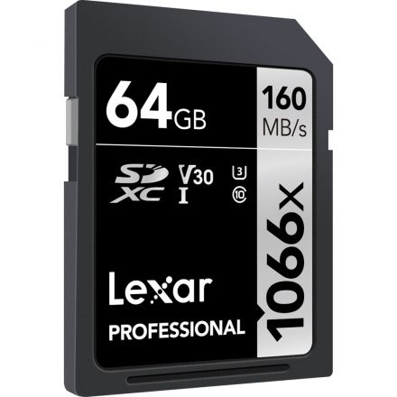 LEXAR PROFESSIONAL 1066X SDXC UHS-I 64GB MEMORY CARD 160MB/S - 70MB/S C10 V30 U3