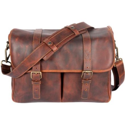 BRONKEY C-BKY-ROM-BAG-02 COGNAC LEATHER LARGE SIZE MESSENGER CAMERA BAG ROMA