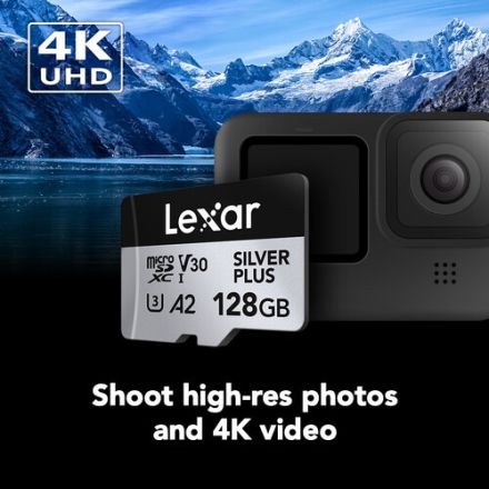 LEXAR 128GB PROFESSIONAL SILVER PLUS MICROSDXC UHS-I CARD, UP TO 205MB/S READ 150MB/S WRITE C10 V30 U3 - LMSSIPL128G-BNANG