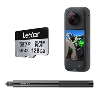 INSTA360 X3 w ULANZI MT-58 SELFIE STICK (120CM) w LEXAR 128GB PROFESSIONAL SILVER PLUS