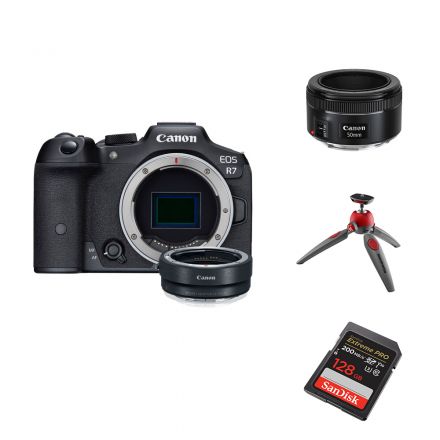 CANON EOS R7 + CANON EF LENS 50MM F1.8 STM + MANFROTTO MTPIXIEVO-RD BUNDLE