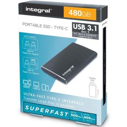 INTEGRAL 480GB PORTABLE SSD TYPE-C WITH TYPE-A AND TYPE-C CABLES