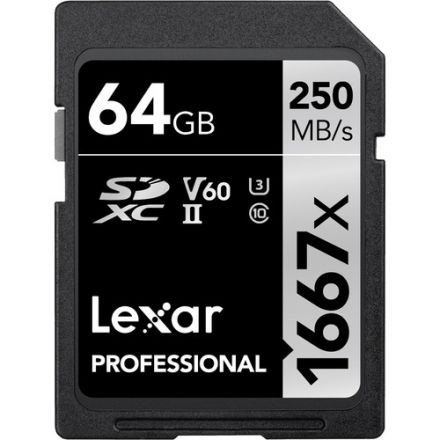 LEXAR PROFESSIONAL 64GB SDXC UHS-II MEMORY CARD 250/120MB/S 1667X
