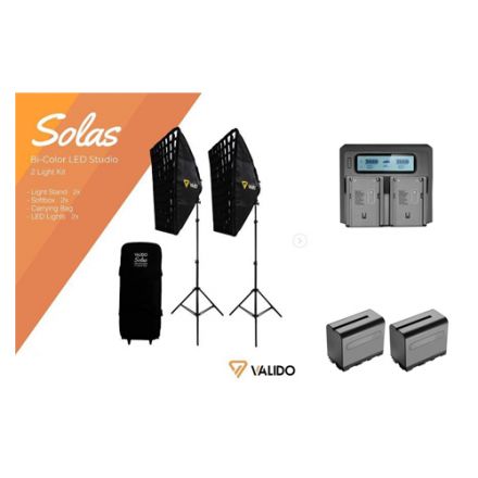 VALIDO SOLAS 48 LED STUDIO LIGHT KIT+BATTERY CHARGER+LITHIUM-ION BATTERY LARGE BUNDLE