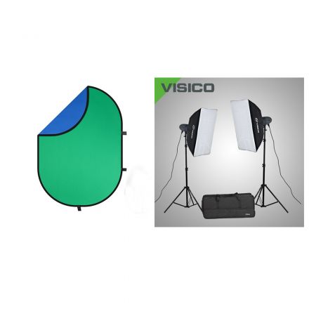 VALIDO LENTO 1.5 X 2.0M TWO SIDE SOLID COLOR BLUE / GREEN+VISICO VL-200 SOFT BOX KIT